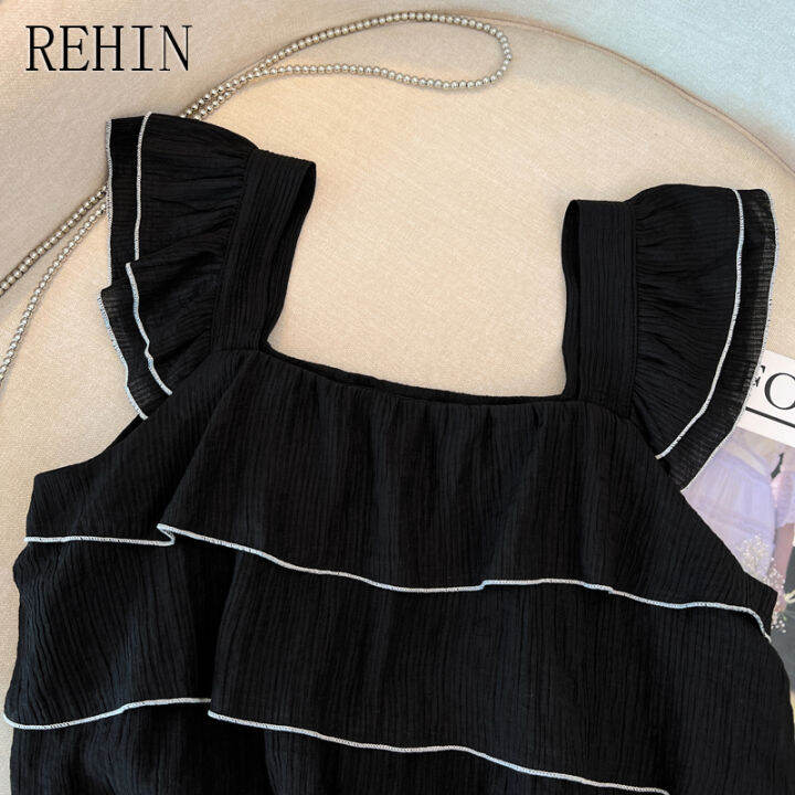 rehin-เสื้อเบลาส์แขนสั้นผู้หญิง-เสื้อการออกแบบที่ไม่เหมือนใครสไตล์ฝรั่งเศสปกหลายชั้นแต่งระบายชิคแขนสั้นฤดูร้อน