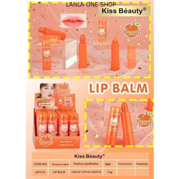 lanla-ลิปมันพีชส้ม-kiss-beauty-เปลี่ยนสี-ช่วยให้ริมฝีปากชุ่มชื่น-สีส้มระเรือ-ลิป