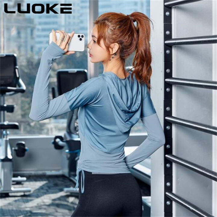 luoke-กีฬา-hoodie-แห้งเร็ว-breathable-บางกีฬาสีทึบเข้ารูปพอดีปุ่มหัวแม่มือผู้หญิงแขนยาว