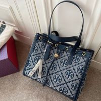 มาตรฐานเดิม Tory burchˉ Brand latest handbag cowhide canvas messenger bag tote bag shoulder bag