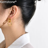 Kemstone เครื่องประดับต่างหูแบบห้อยวงกลมชุบทองสแตนเลสสำหรับผู้หญิง