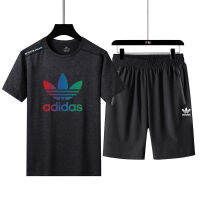 Adidaseˉ Set Training วิ่ง2ชิ้นสำหรับผู้ชาย M-6XL เสื้อยืดและกางเกงขาสั้น DRI-FIT สำหรับชุดแทรคสูทฤดูร้อน