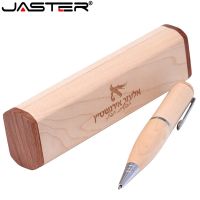 JASTER Wooden Ballpoint Pen With Gift Box USB Flash Drive Pendrive 4GB 8GB 16GB 32GB Memory Stick U Disk 1PCS Free Custom Logo