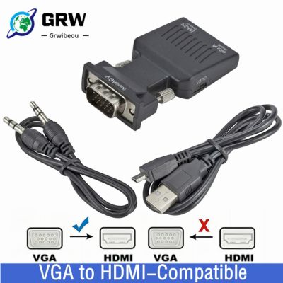 Grwibeou 1080P VGA to HDMI-compatible Video Converter With 3.5Mm Audio Cable Male To Female Adapter For PC Laptop To Monitor
