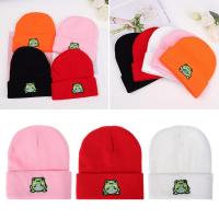 Topi Bonnet Beanie หมวกถักรูปหมวกสกีปักกบเนื้อนิ่มฮิปฮอป POCHA511