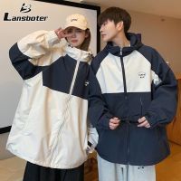 Lansboter เสื้อโค้ทมีฮู้ดสำหรับผู้ชาย,เสื้อโค้ทแฟชั่นหลวมเสื้อแจ็กเก็ตแขนยาว