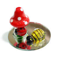 Handmade Glass Mushroom Art Figurines กับเต่าทองน่ารัก Bee มินิแมลงสัตว์เครื่องประดับ Creative Home Desktop Decor อุปกรณ์เสริม