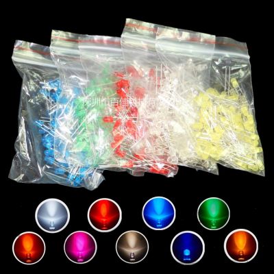 100pcs/box 3mm LED Diode  Assorted Kit White Green Red Blue Yellow Orange Pink Purple Warm white DIY Light Emitting Diode Electrical Circuitry Parts