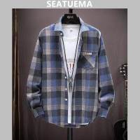 SEATUEMA เสื้อเชิ้ตลายสก๊อตใหม่ผู้ชายแขนยาวเยาวชนสบาย ๆ หลวม ๆ สไตล์เกาหลีเสื้อแฟชั่นหล่อร้อยป้องกันแสงแดดเสื้อ