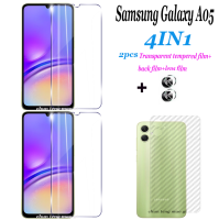 (4in1) เหมาะสำหรับ Samsung A05 Gaxy A05S A04S A04 A03S A02 A03ที่มีฟิล์มแก้วนิรภัยโปร่งใสหน้าจอ2ชิ้น + ฟิล์มด้านหลัง + ฟิล์มเลนส์