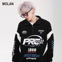 MOLAN เสื้อแจ็คเก็ตแขนยาวเสื้อสเวตเตอร์ซิปครึ่งสำหรับผู้ชายเสื้อโค้ทแนวสตรีทแบบหลวมสำหรับฤดูใบไม้ผลิและฤดูใบไม้ร่วง