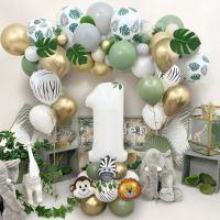 【DT】hot！ 28Pcs Jungle Balloons Set Kids 1st 2st Birthday Supplies Theme Number 1-9 Animals Foil Garland