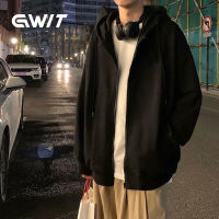 GWIT เสื้อคลุมมีฮู้ดผู้ชาย เสื้อคลุมแขนยาว กันร้อน กันหนาวมีซิปรูด มีหมวก สี ดำ เทา VAE002