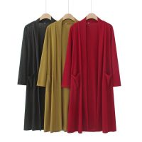 【มีไซส์ใหญ่】Plus Size Womens 2XL-5XL Solid Color Long Cardigans Fashion Spring Autumn Muslimah Long Outerwear with Pockets