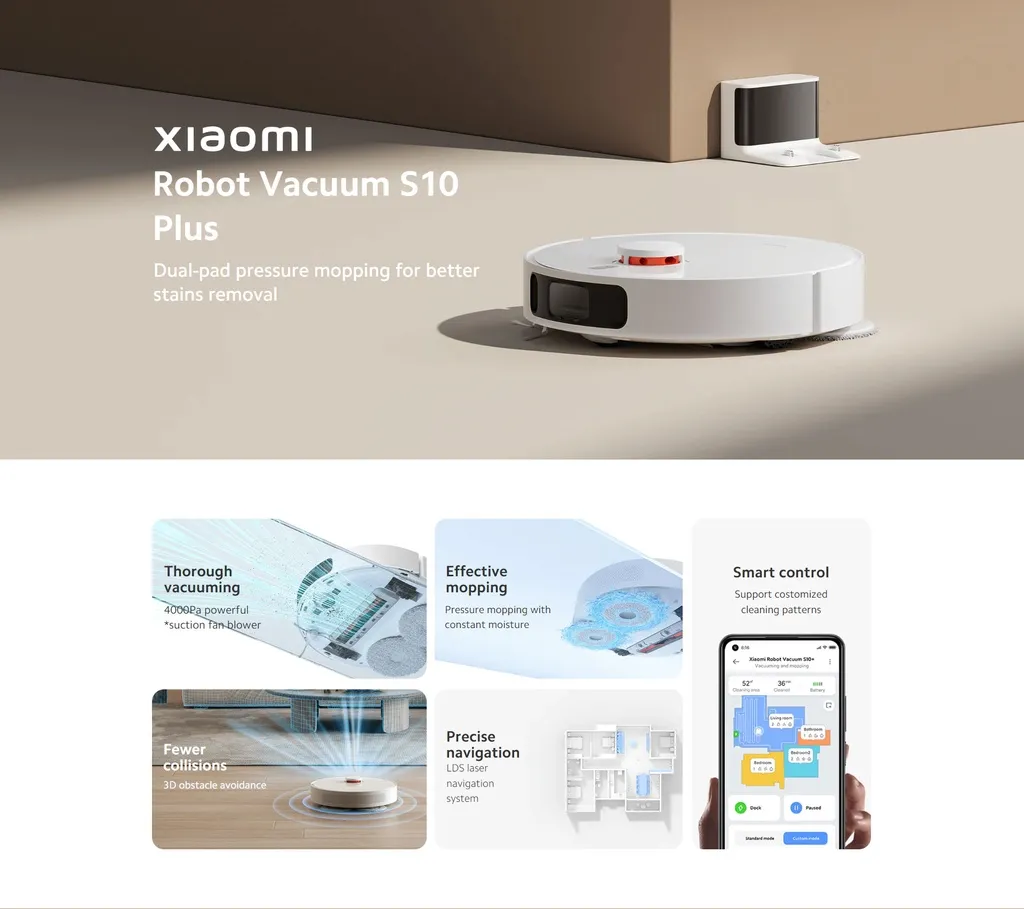 Xiaomi Robot Vacuum S10 Plus Robot Vacuum S10+ Dual-pad pressure moppi