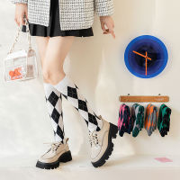 Retro Women Cotton Long Socks Casual Thick Stocking Lady Gift Rhombic School Girl Fashion Football Hiking Striped Knee Socks