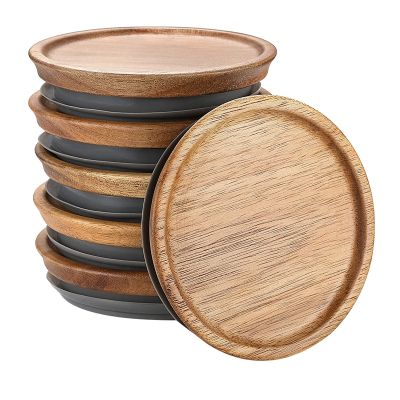 6 Pack Wooden Storage Lids Wide Mouth Wooden Storage Lids Set,Wooden Lids Wood Brown for Ball,Kerr Jars,Food Grade Material,Airtight for Jars 89mm