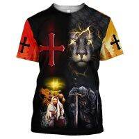 New God Religion Christ Jesus And Lion 3D Print Mens Short Sleeve Streetwear Baggy Blouses Plus Size T-Shirts