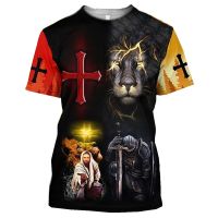 2023 NEWNew พระเจ้าศาสนาพระเยซูคริสต์และสิงโต3D พิมพ์ผู้ชายแขนสั้น Streetwear ถุงเสื้อขนาดบวกเสื้อยืด