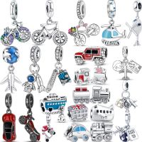 925 Silver Airplane Helicopter Rocket Electric Car Train Sailboat Pendant Beads Fit Original Pandora Charm Bracelet Fine Jewelry