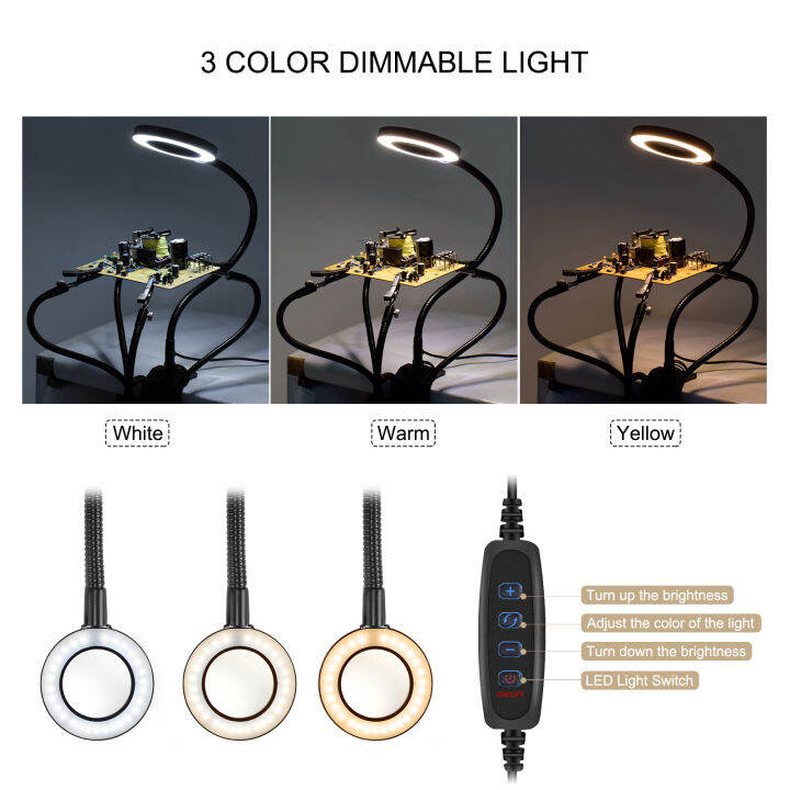 newacalox-led-3x-magnifier-bench-vise-table-clamp-soldering-helping-hand-soldering-station-usb-5pc-flexible-arms-third-hand-tool