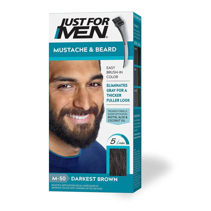 Just For Men Mustache & Beard, Beard Coloring for Gray Hair with Brush  Included for Easy Application, With Biotin Aloe and Coconut Oil for Healthy  Facial Hair - Darkest Brown, M-50 |