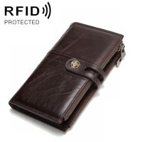 RFID mens wallet dual zippers leather wallet long hasp porte feuille homme luxury mens wallet leather purses clutch bag