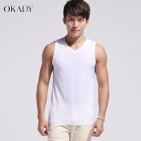 ✑◄❀ OKADY เสื้อกั๊กแขนกุดคอวีผู้ชายฤดูร้อน