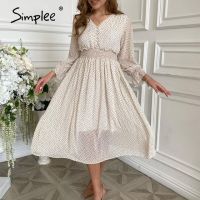 ZZOOI Simplee Women floral print dress Elegant puff sleeve a line v neck sash dress High waist work wear office lady dress 2020