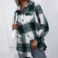 POTILI Autumn Plaid Jacket Women Overshirt Long Checkered Jacket Woman Female Long Sleeve Winter Coat Shirt Jacket For Women