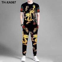 leisure suits printed t-shirts men spiritual guy suit mens father short-sleeved clothes