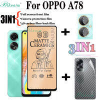 BLKNAIM (3-In-1) สำหรับ OPPO A78ฟิล์มเซรามิกเคลือบแบบเต็มหน้าจอ + ฟิล์มป้องกันกล้อง + 3D มาสก์หน้าหลังคาร์บอนไฟเบอร์