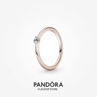 Official Store Pandora 14k Rose Gold Plated Light Blue Solitaire Ring