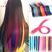 LVHAN Colored Highlight Synthetic Hair Extensions Clip In One Piece Color Strips 24" Long Straight Hairpiece For Sports Fans Wig  Hair Extensions  Pad