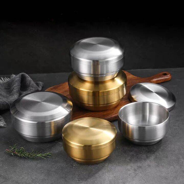 304-korean-stainless-steel-double-rice-bowl-with-lid-soup-bowl-steamed-rice-bowl-anti-scalding-child-small-bowl-korean-cuisine