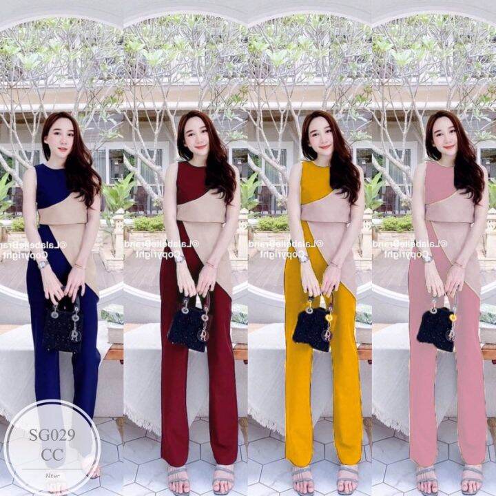 ml029-set-2-ชิ้น-เสื้อครอป-ตัดต่อผ้าสลับสี-เนื้อผ้าซาร่า-กางเกงขายาวเอวสม็อกหลัง-เนื้อผ้าซาร่า-เรียบหรู-งานน่ารัก-ดีไซน์เกร๋-พร้อมส่ง-เนื้อผ้า-ซาร่า-สี-แดง-กรม-เหลือง-ชมพู-ขนาดเสื้อ-รอบอก-32-36-ยาว-15