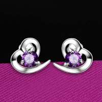 Womens Earrings 925 Sterling Silver High Jewelry Love Genuine Solitaire Round Natural Amethyst Gift