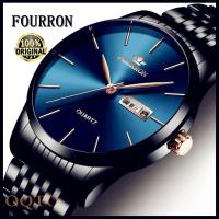 OQTO FOURRON นาฬิกากันน้ำแฟชั่นหน้าปัดแบบเรียบบางเฉียบสำหรับผู้ชายแสดงสัปดาห์แบรนด์หรูชั้นนำของผู้ชายนาฬิกาปฏิทินสแตนเลสสำหรับธุรกิจแบบคลาสสิกนาฬิกาข้อมือชายควอตซ์เข็มขัด