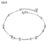 Genuine Real Pure Solid 925 Sterling Silver Anklets for Women Beach Jewelry Bohemian Round Ball Beads Female Foot Anklet Chain