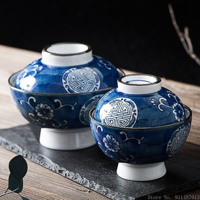 ถ้วยเซรามิกฝาปิดถ้วยสำหรับใส่ขนมหวานชามข้าวถ้วยตุ๋นลายเครื่องลายครามสีฟ้าสุดสร้างสรรค์ของจีน Guanpai4บนโต๊ะอาหารแบบพิเศษ