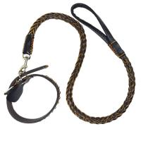 Quality Leather Large Dog Leashes Pet Traction Rope Collar Set Big Dogs Collar Pet Belt Weaving Belt Collar Accessories