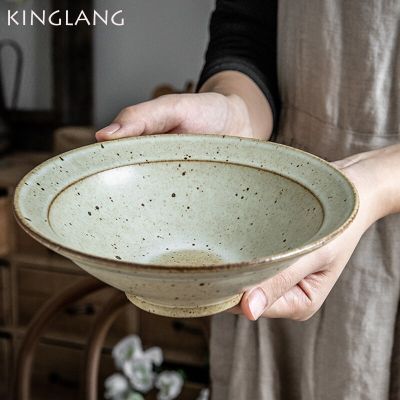 KINGLANG ชามเซรามิกทำมือชามลึกทรงกลมแบบสร้างสรรค์จานชามก๋วยเตี๋ยวซุปราเม็งชามเกี๊ยว Guanpai4