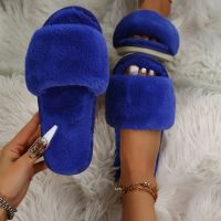 2022 New Women Winter House Furry Slippers Non-Slip Casual Indoor Flats Floor Shoes Ladies Flip Flops Warm Shoes Solid Colors