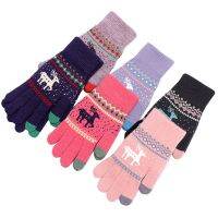 6 Pairs Womens Cute Elk Deer Snowflake Knitted Gloves Winter Protective Warm Gloves Press Screen Gloves Christmas Gifts