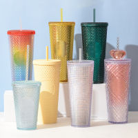 Starbuck New Durian Cup Summer 710Ml Matte Yellow Diamond Cut Frosted Plastic Straw Cup