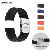 shuzhib Unisex Silicone Folding Buckle Smart Watch Strap 18mm 20mm 22mm 24mm Rubber Link Bracelet Wrist Strap Watch Accessories