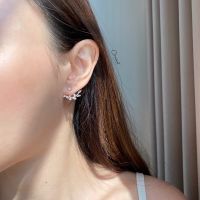 Olive leaf java 14k earrings. (ต่างหูแบบติดหู + ทับหลัง งานชุบทองคำขาว เพชร CZ)