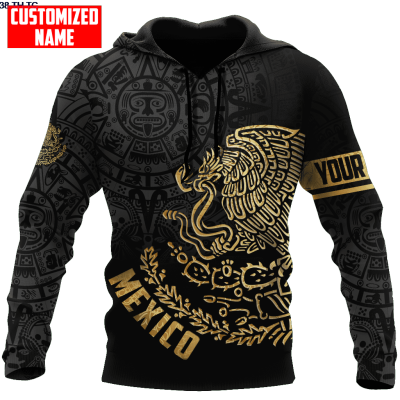 New 3d Gold Mexico Aztaget Hooded Sportswear Casual Print Full Zip Hooded Mens Fashion Tdd125 popular