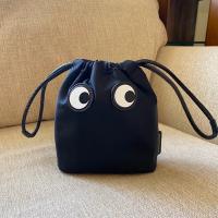 Ins Big Eyes Black Drawstring Makeup Bag Organizers Waterproof Storage Bag Cute Cartoon Nylon Handbags Girls Coin Purse New 2022