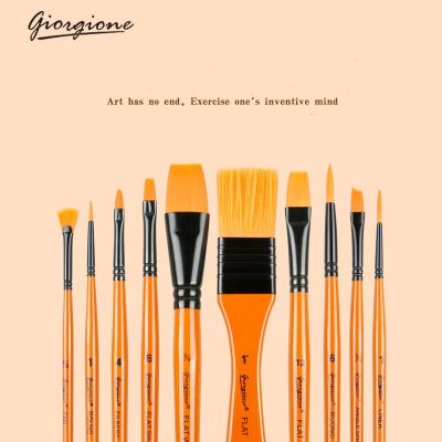Giorgione 10pcs Nylon Hair Watercolor Gouache Paint Brush Different Shapes Round Pointed Tip Brush With Bag For Oil Paintings Art Supplies
